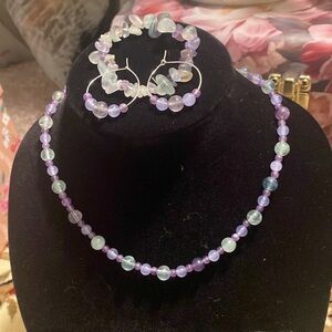 Fluorite Beaded Necklace, Bracelet, and Earring Set